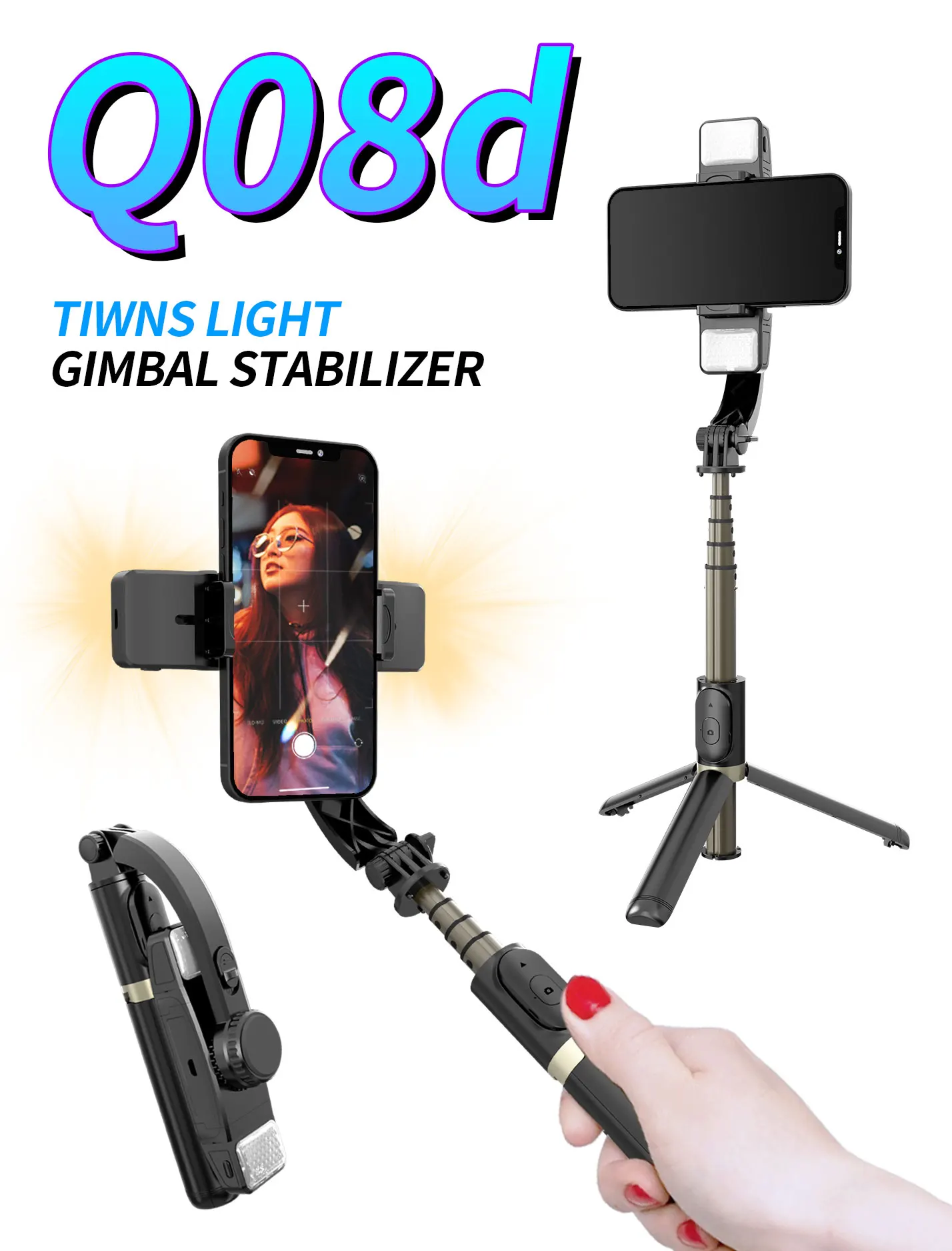 

Portable Phone Selfie Stick Bracket Handheld Photography Tripod With Two LED fill lights Multifunctional Bluetooth Bracket Q08d