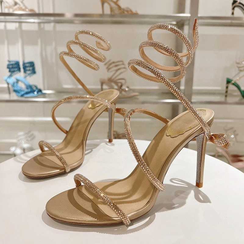 Sandalia Women Glisten Crystal Bow Decor Gladiator Snake Shaped Elastic Strap Thin Hight Heels Sandals Summer Party Dress Shoes image 3