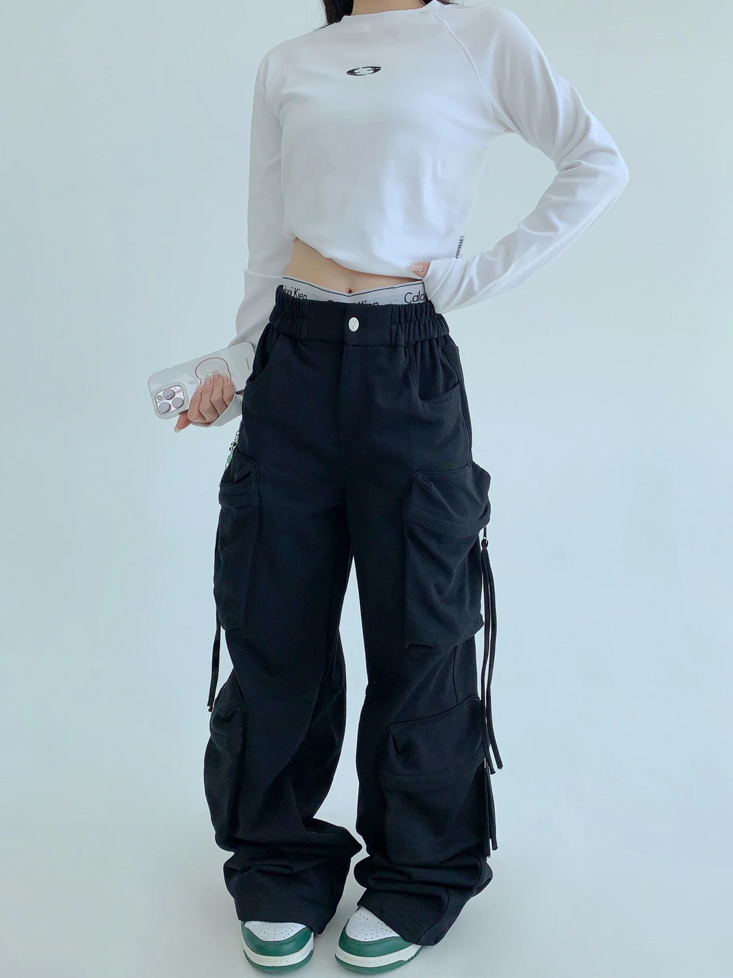 

Женские свободные прямые брюки Oisis Street Style с множеством карманов, рабочие, ветрозащитные, длинные, повседневные, широкие, спортивные