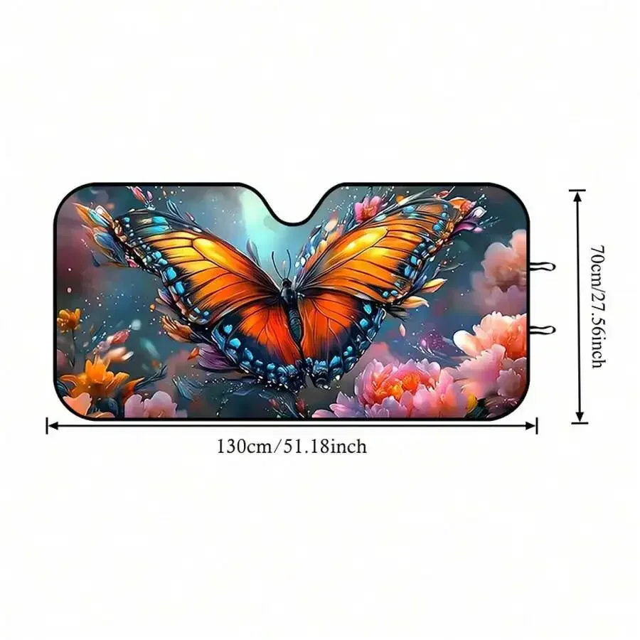 

Foldable Universal Car Sunshade With Butterfly Floral Design Polyester Interior Accessory