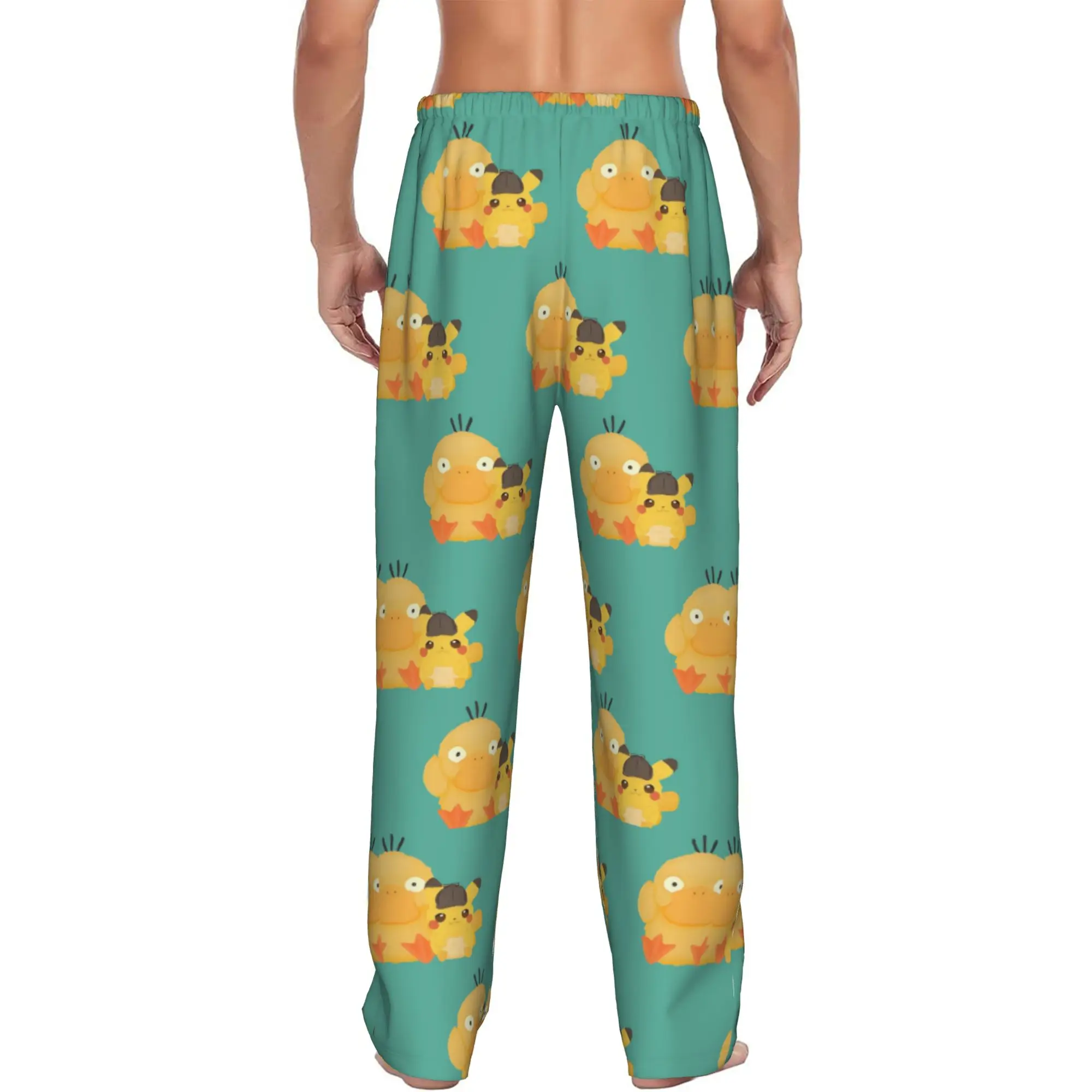 Custom Men P-Psyducked Cartoon Pajama Pants Print Duck  Animated Sleep Sleepwear Bottoms with Pockets