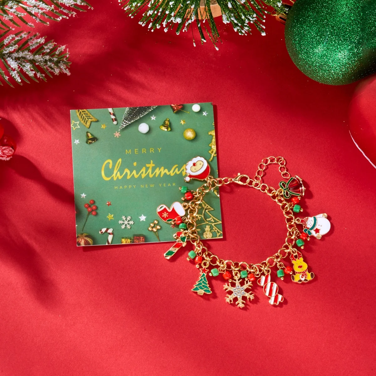 Weihnachten Armband Schneeflocke Baum Hirsch Handschuh Geschenk Box Glühbirne Santa Claus Kranz Glocken Schneemann Krücke Armreif Für Frauen Männer Schmuck