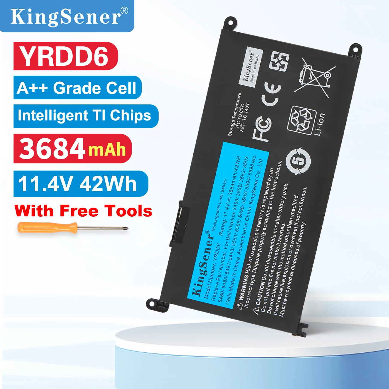 Kingsener YRDD6 Battery for Dell Inspiron 5480 5481 5485 5491 5591 5593 3583 3310 2-in-1 3493 3582 3593 3793 5584 5493 5585