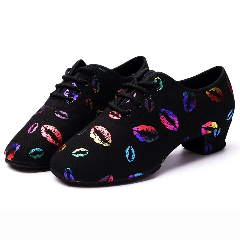 USHINE Lace-up Latin Dance Shoes Practice Closed Toe Ballroom Modern Salsa Dance Teaching Performance Ballet Shoes Girls Kids