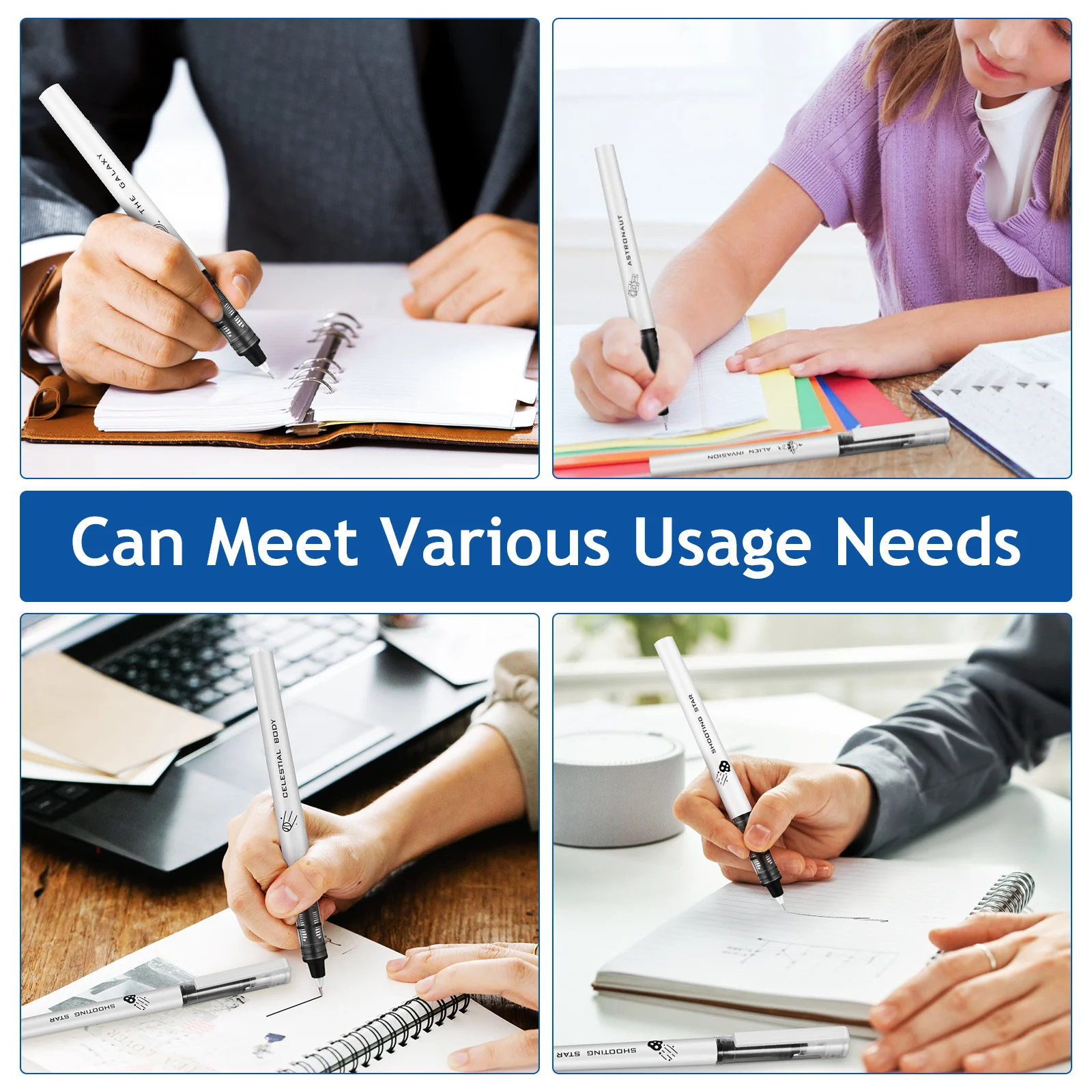 

6Pcs Liquid Ink Pens Fine Point 0.5mm Space Theme Quick Drying Roller Ball Pens Smooth Writing Office Gel Pen Writing Supplies,