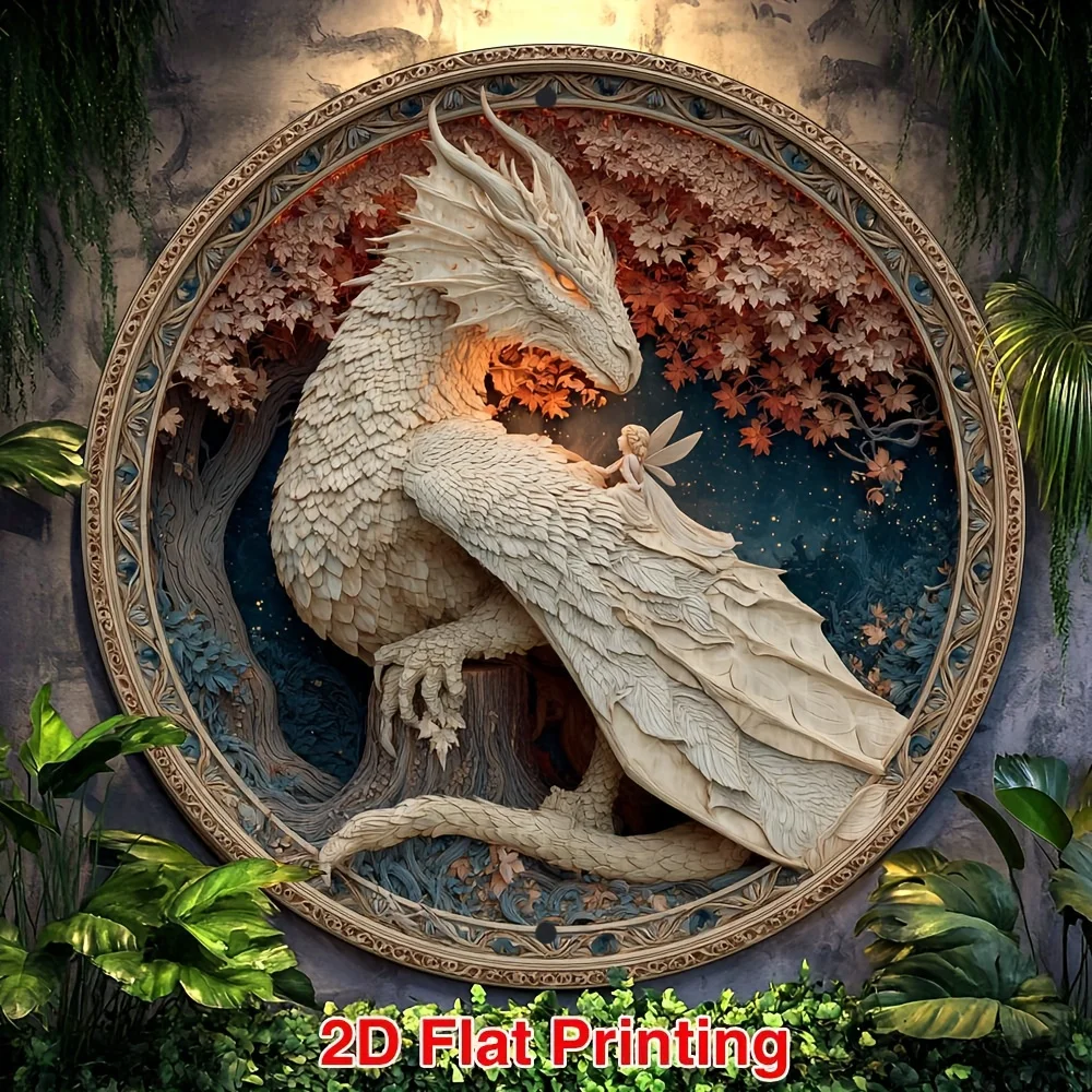 Bohemian Metal Wall Decor 'Forest Dragon', 8 Inch Aluminum 2D Sign for Kitchen Office Farmhouse Halloween Christmas Gift
