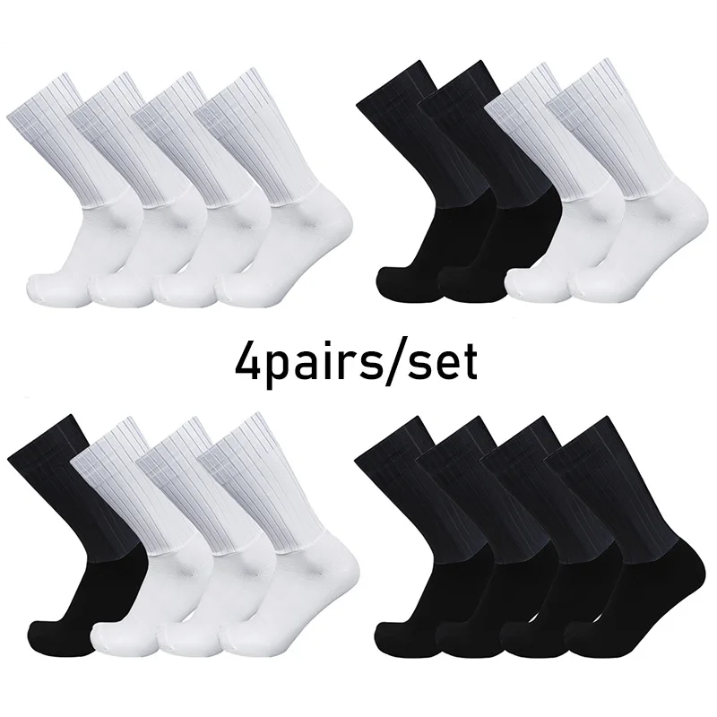 

4pairs/set Silicone Cycling Pure Sports Socks Aero Non-slip Color Pro Racing Bicycle Socks Summer Cool Calcetines Ciclismo