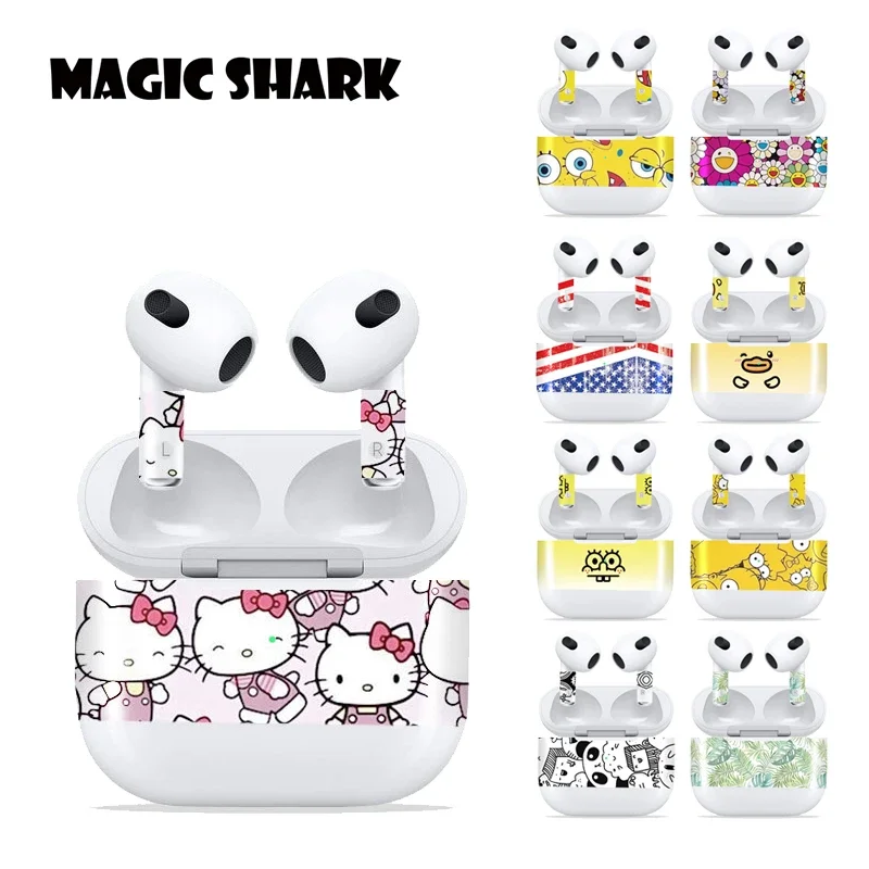 2024 New Hello Kitty Stitch Spongebob Pikachu Wrap Film Skin Cover Sticker for Apple Airpods 3 No Fade