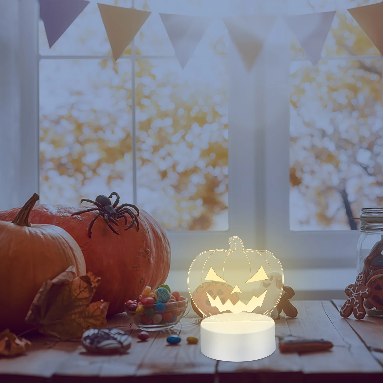 

Pumpkin Lantern Night Light Halloween Nightlight Desktop Lamp Party Decorations Indoor Decorative Fall Home