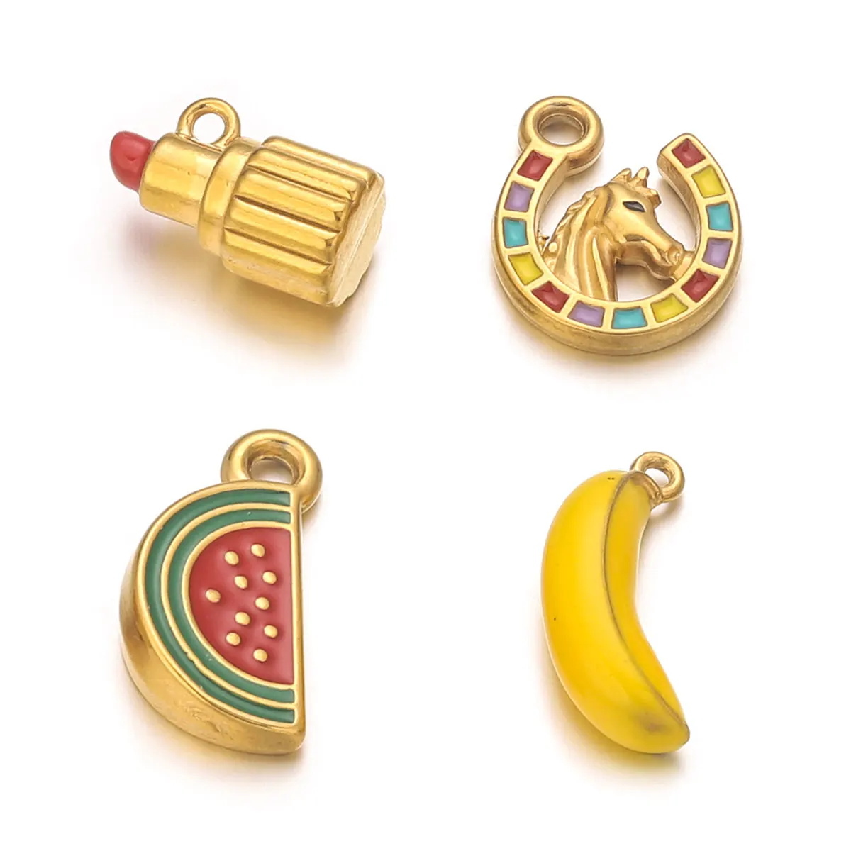 4pcs Stainless Steel Enamel Charm Fruit Banana Watermelon Shape DIY Necklace Bracelet Earrings Jewelry Making Material Wholesale image 5