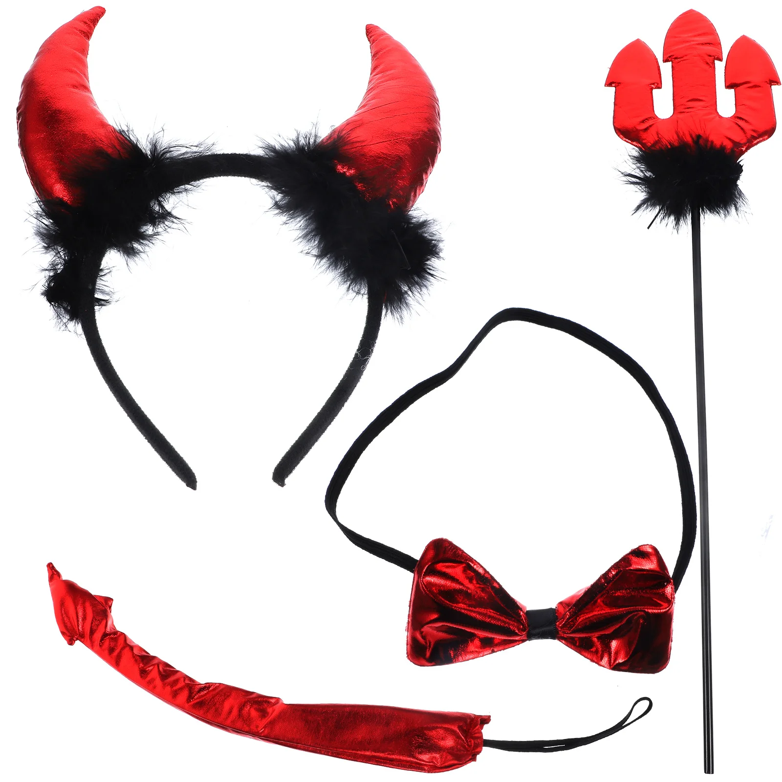 

1 set Cosplay Kit, Elastic Devil Ears Tail Set With Bow Headband, Halloween Party Costume Accessories, Devil Horns Hair Decor,