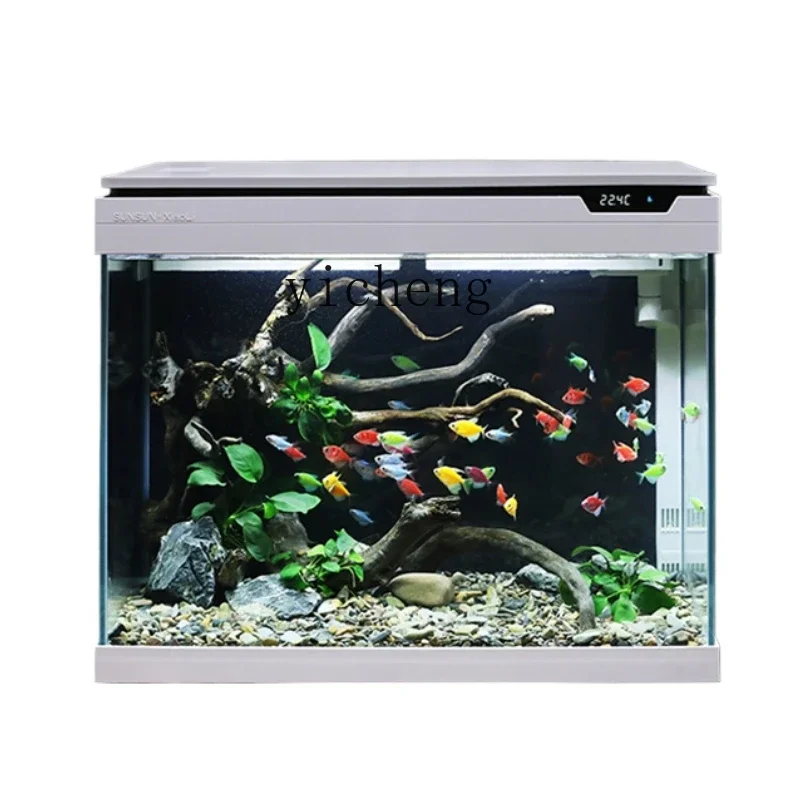 

TQH Desktop Fish Tank Living Room Small Household Fish Tank Bottom Cabinet Ultra-white Glass Ecological Fish Goldfish Tank