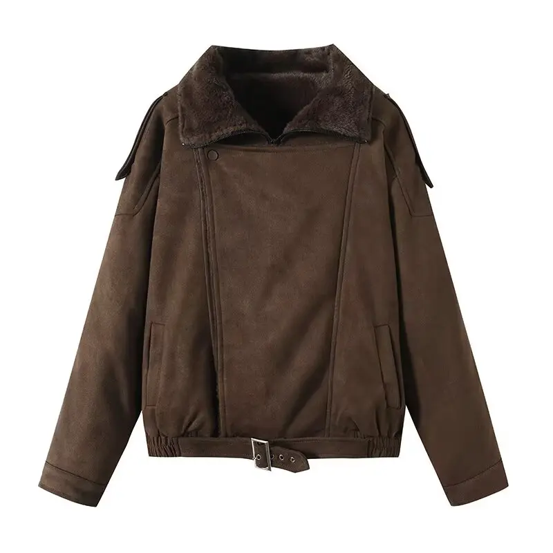 

2025 New Women's Clothing: European and American Style Fashion Retro Lapel Lambswool Sheepskin Integrated Long-Sleeved Coat