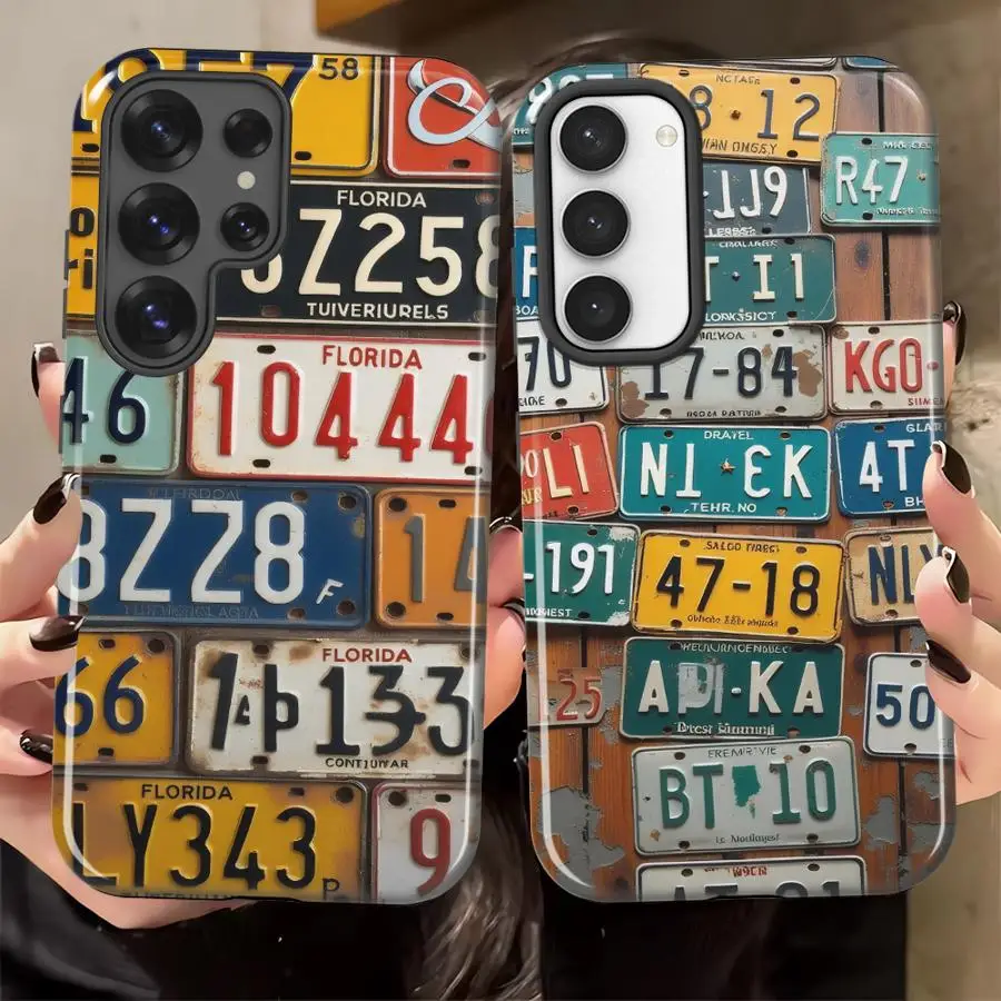 Phone Case for Samsung Galaxy S26 Ultra S23 A16 A26 A36 A56 S24 Ultra S25Ultra S20 FE Soft Cover Capa Vintage License Plate