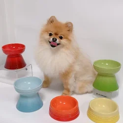 Ceramic colored cat bowl Pet bowl Cat bowl High foot protection Large diameter Large size cannot be turned over