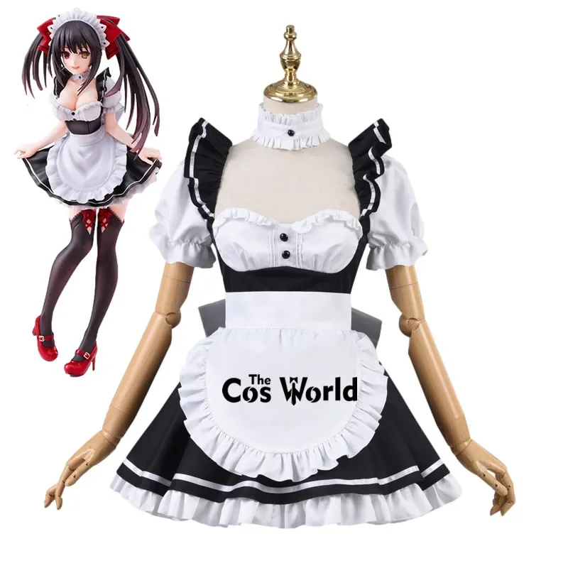 DATE A LIVE Tokisaki Kurumi Apron Maid Dress Uniform Outfit Anime Cosplay Costumes