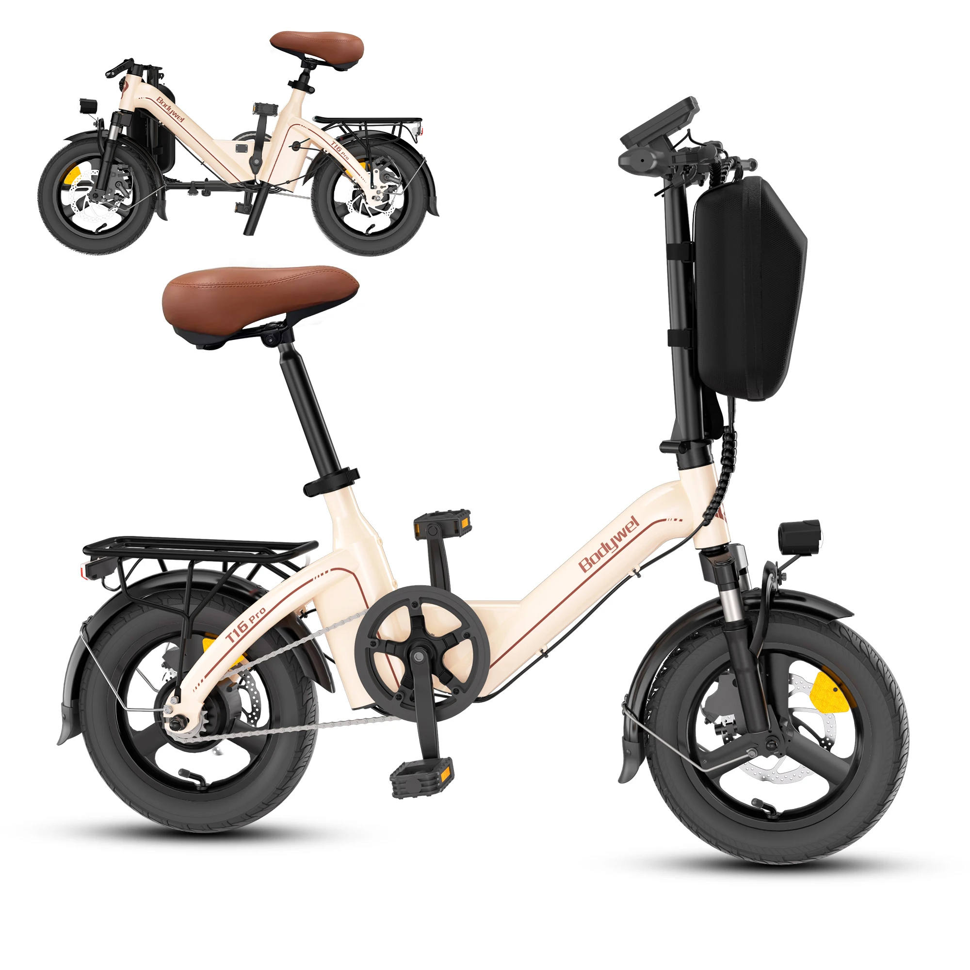Bodywel T16pro Opvouwbare Elektrische Fiets 14" Mini E-bike 36V 10AH 250W Motor Draagbare Elektrische Fiets voor Volwassenen met Trapondersteuning EU Voorraad