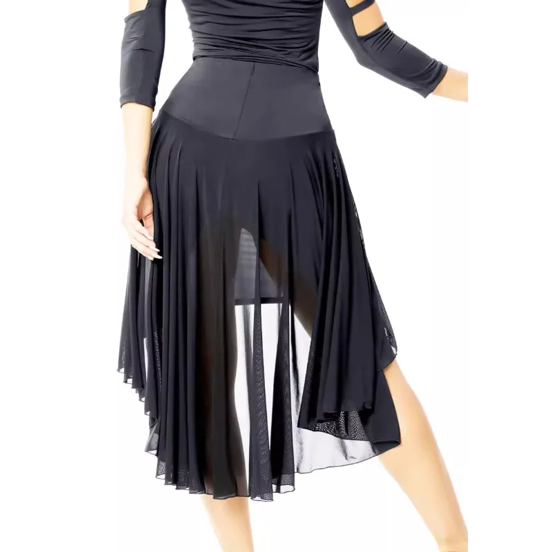 gonna da ballo latino personalizzata con retro irregolare, lunga pratica, costumi da spettacolo, spacco in rete, rumba, samba, gonna corta, abiti da sera