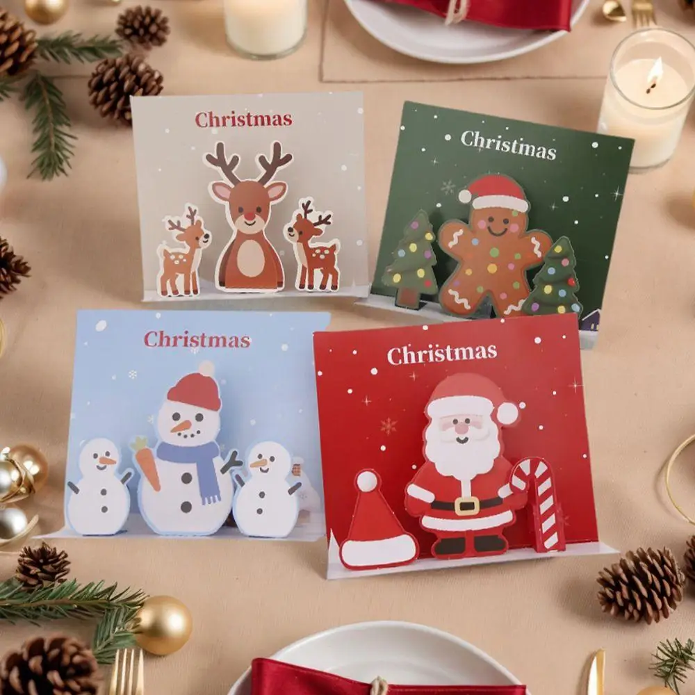 عيد ميلاد سعيد بطاقات 4 قطع سانتا الأيائل الزنجبيل رجل بطاقات ثلاثية الأبعاد عطلة ديكور ورقة الفن للأطفال الكبار الأصدقاء زملاء العمل #3
