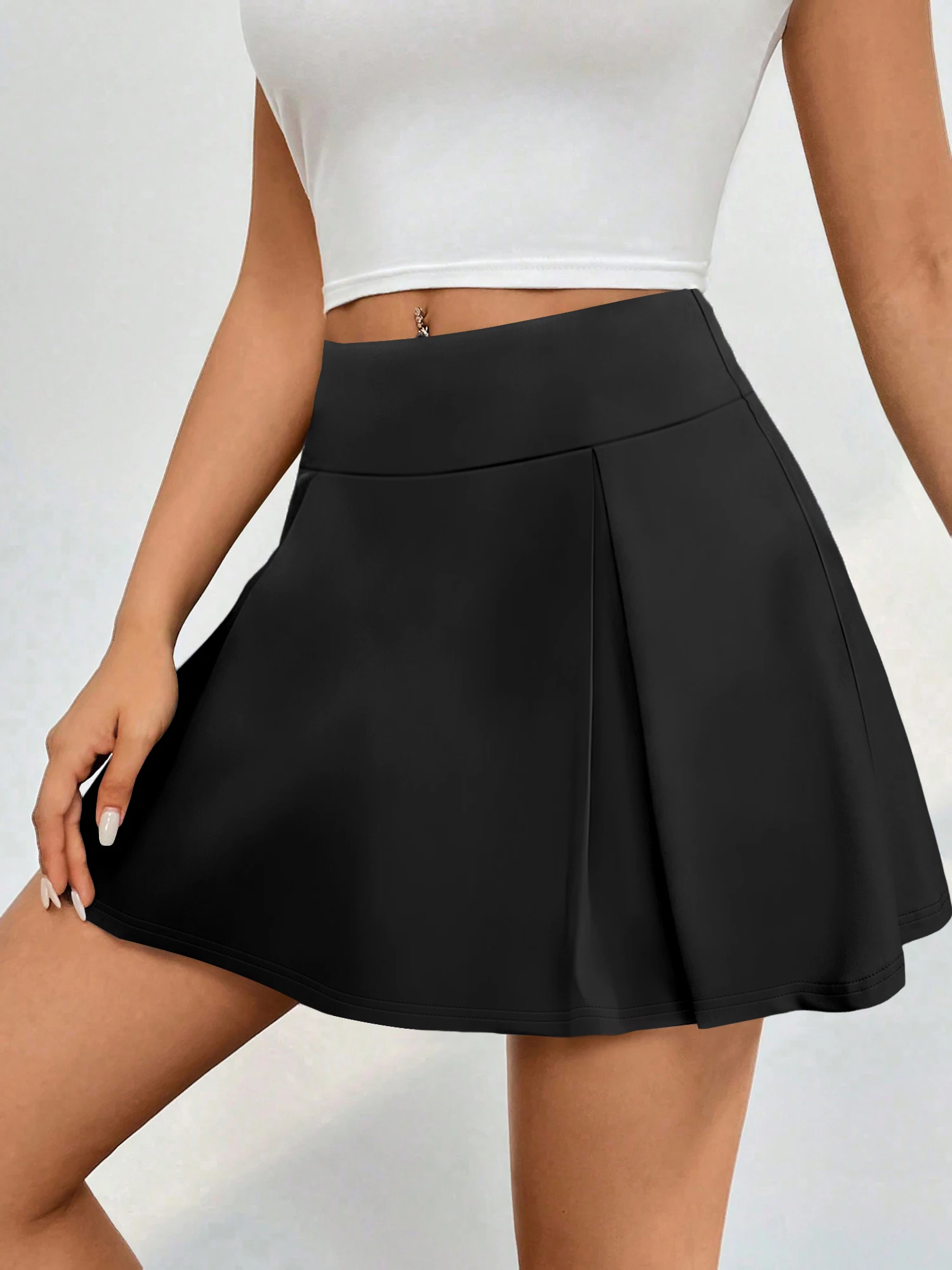 

Women's solid color basic skort high waisted straight cut no redundant design versatile and minimalist style skort