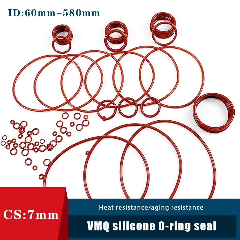 ID 60mm-580mm CS 7mm VMQ O-ring Large Size Silicone Rubber Red Sealing Heat-resistant Gasket Rubber Ring Heat-resistant