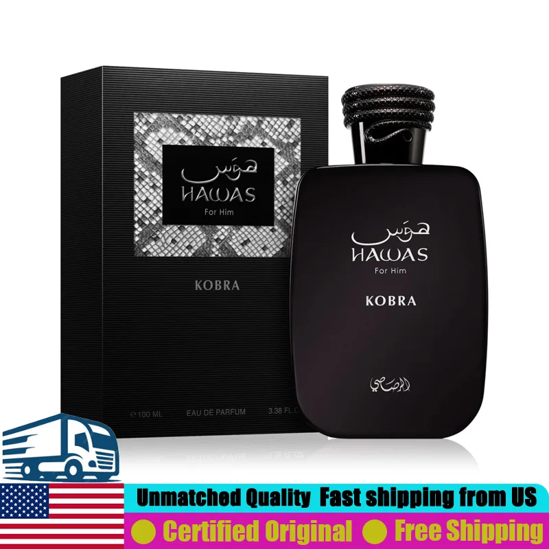 

Rasasi Hawas Kobra Eau de Parfum Spray 100 ML Natural Lasting Oriental Woody Pheromones for Men 3.4 Oz Premium Arabian Perfumes