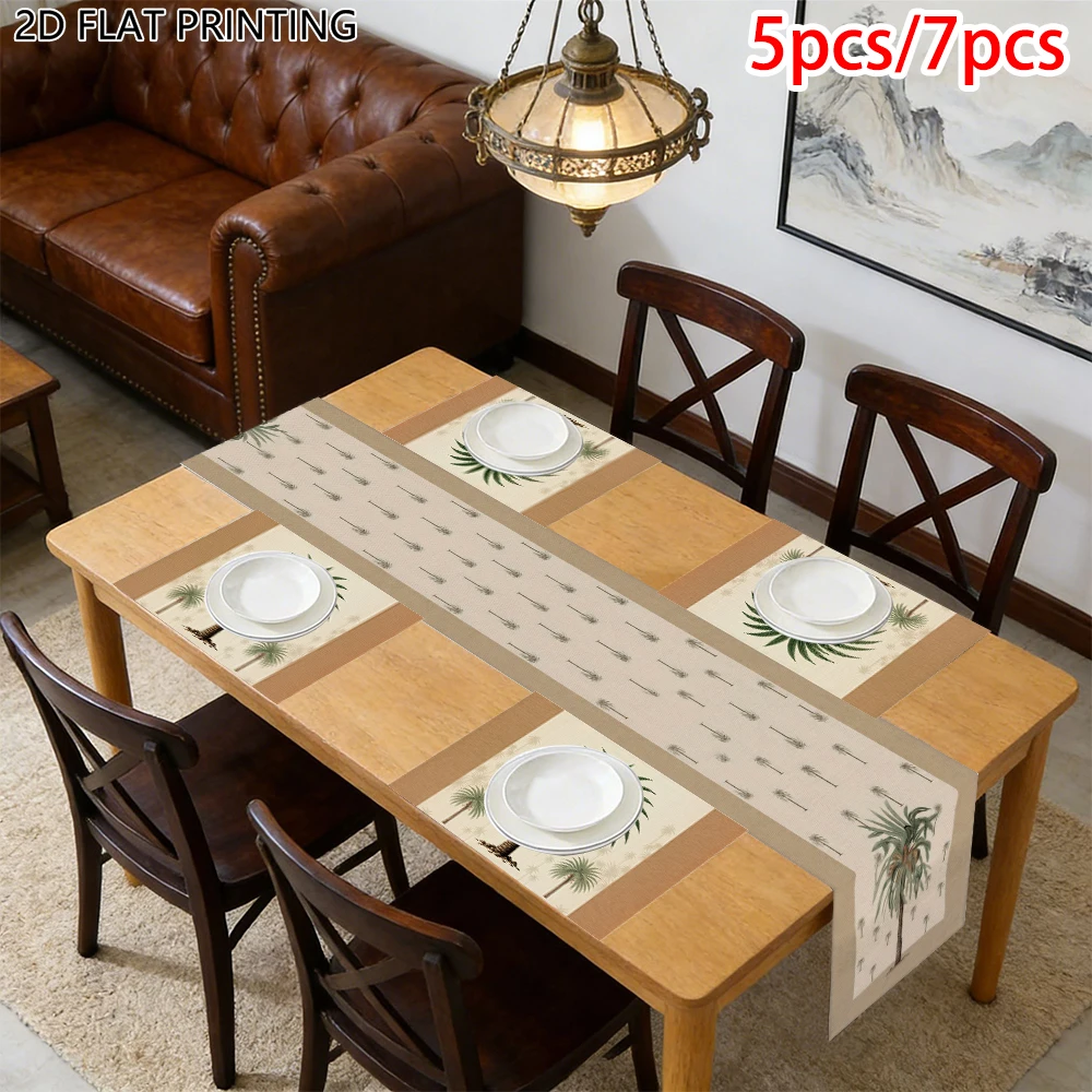 1pc Tropical Palm Tree Theme Palm Leaf Table Runner And Placemat For Beach House Dinner Party Table Decor