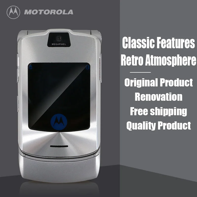 MOTOROLA RAZR V3 Original-Refurbished Unlocked Clamshell Bluetooth Mobile Phone GSM 850/900/1800/1900 Quality 90% Fineness