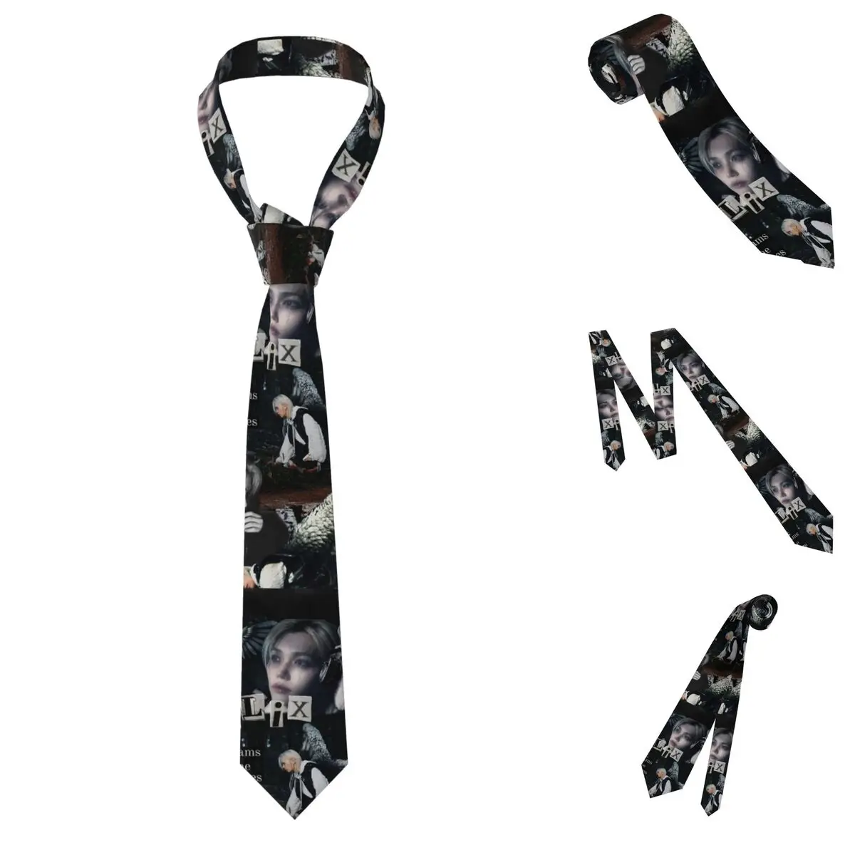 FELIX Korean Kpop Singer Necktie for Men Silk Polyester 8 cm Neck Ties Party Suits Tie Classic Gravatas