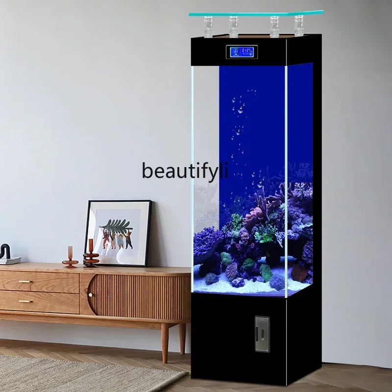 

A57 Ultra-white glass smart square household goldfish tank, small and medium vertical water-free aquarium in the living room