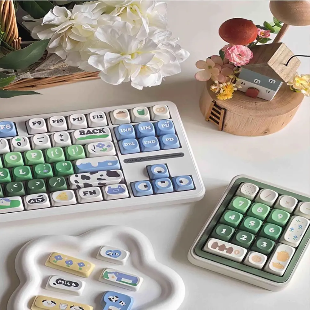 New 132 Keys/Set Cow Pasture Keycaps Set MOA Profile PBT Material Personalized Keycaps Cute Double Shot Replacement Keycaps