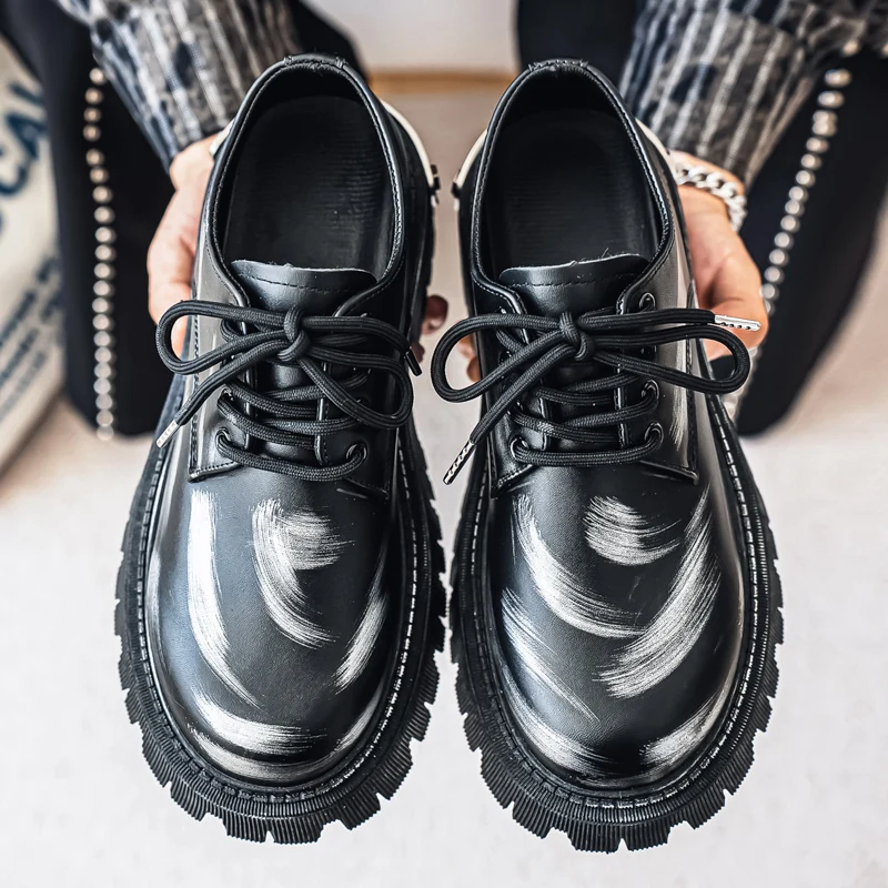 

Men's formal shoes classic business casual leather shoes fashionable thick soled derby shoes height increasing PU leather shoes