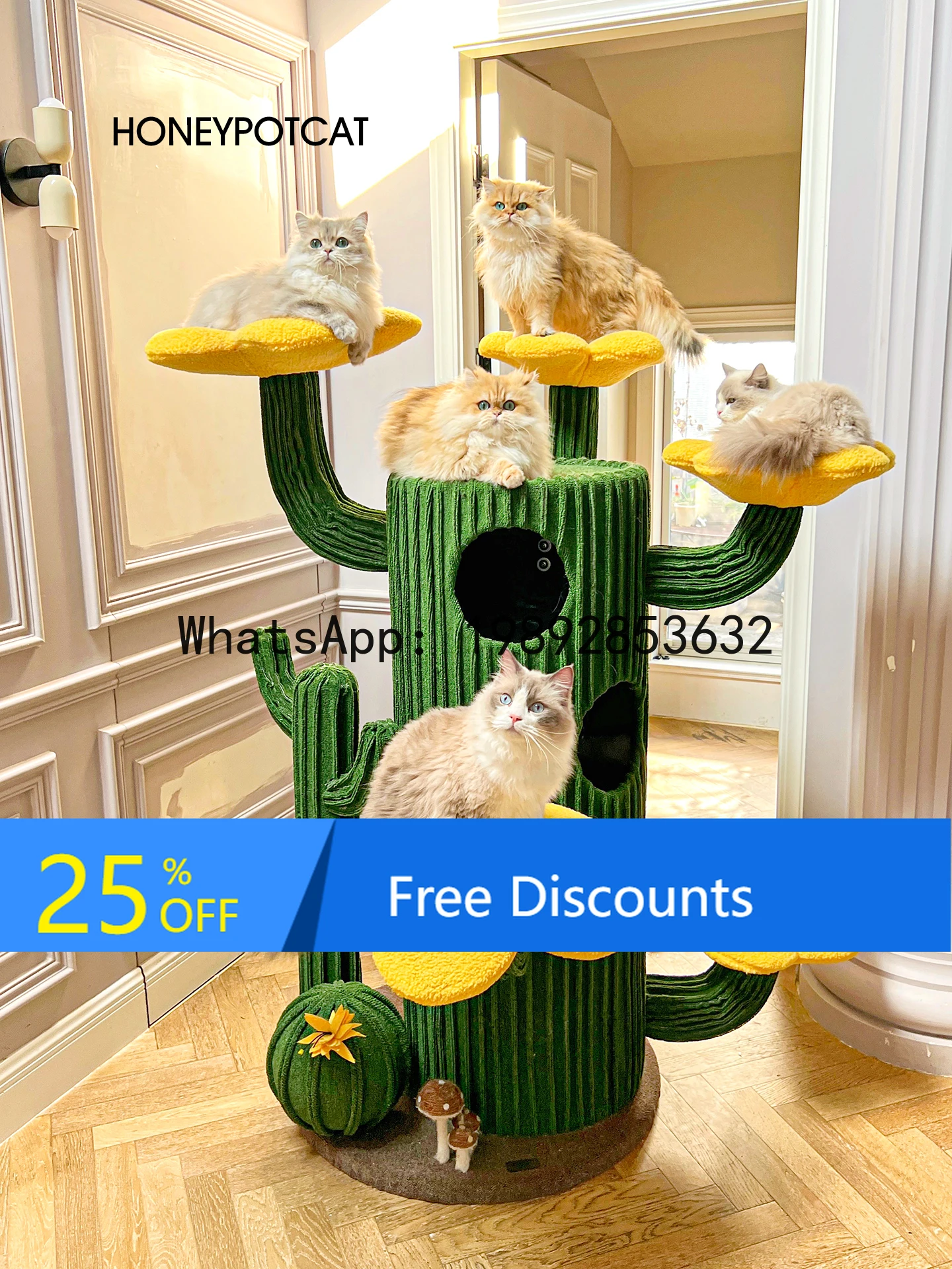 LYY Cactus Cat Climbing Frame Cat House Tree Integrated Extra Large Green Plant Frame Fabric