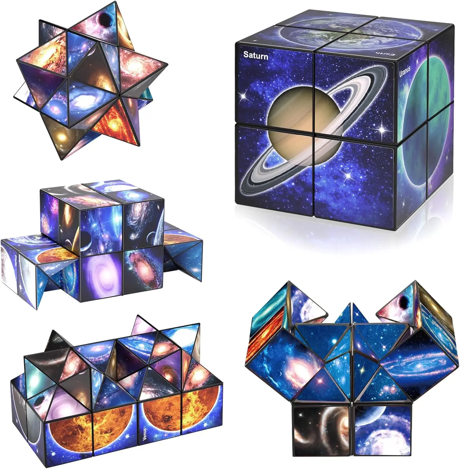 

2-in-1 Yoshimoto Cube Set: Transformable Star & Hollow Cubes, Solar System Stickers, Stress Relief Fidget Toy for Kids & Adults