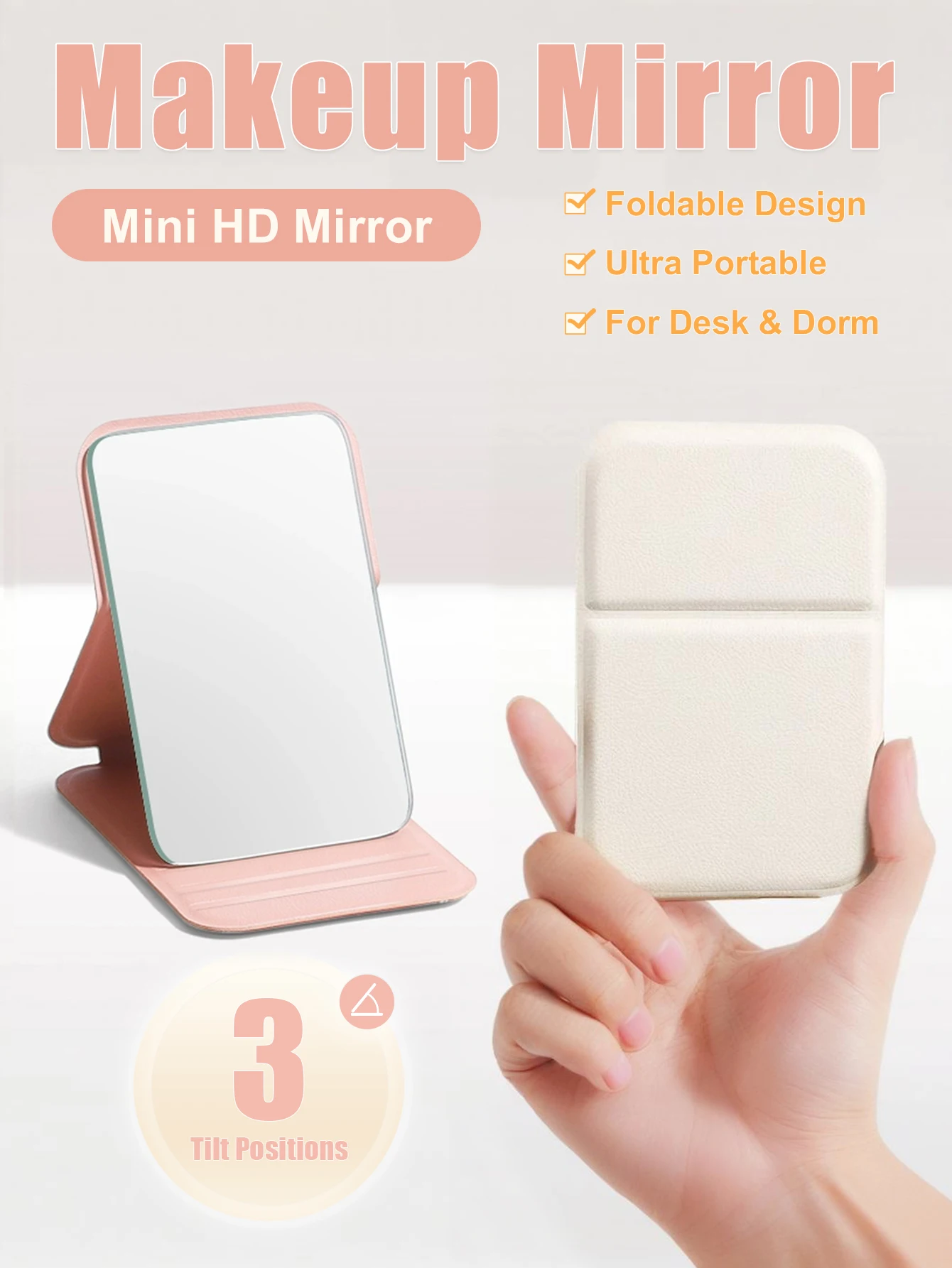 1/2 قطعة مرآة صغيرة عالية الوضوح للطلاب لتحمل مرآة مكياج بسيطة قابلة للطي لسطح المكتب المحمولة #1