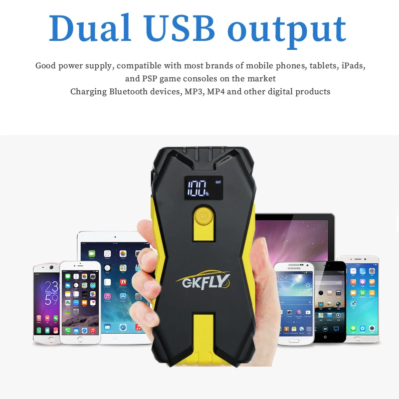 GKFLY 1200A Portable Power Bank Car Jump Starter 18000mAh Car Battery Booster 12V Automobile Starting Device for Fuel Cars