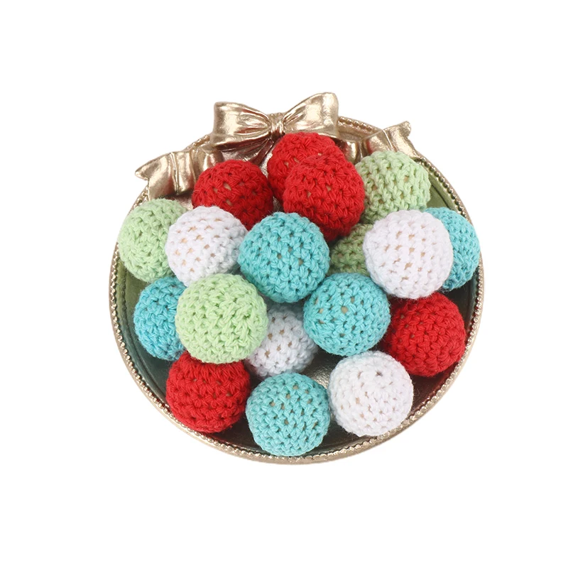 10Pcs 16Mm Mixed Colors Knitted Crochet Ball Round Wooden Spacer Loose Beads with Holes for Jewelry Making Findings Accessories