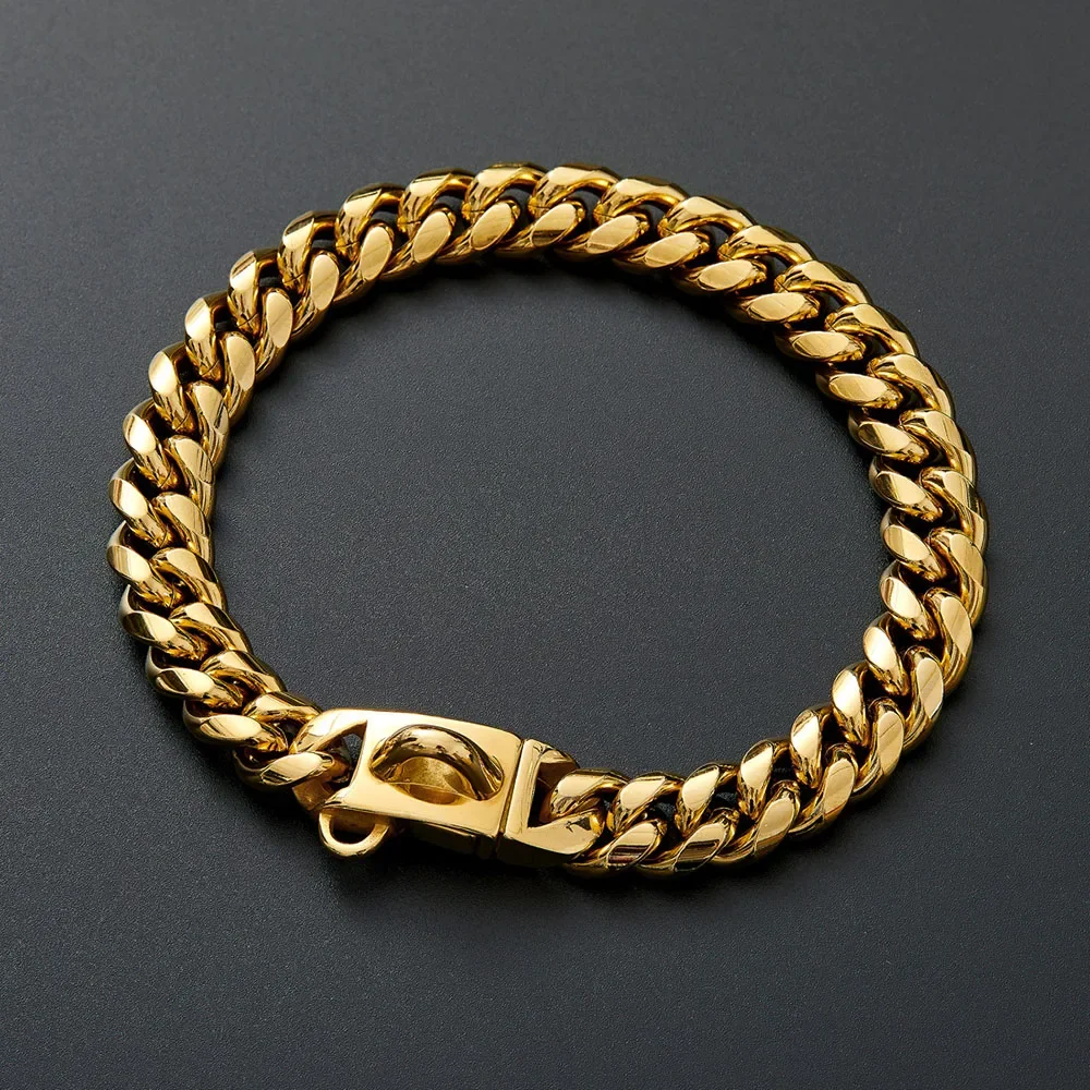 Coleira de cão de aço inoxidável com fivela de segurança, Strong Cuban Link Chain, Training Collar, Colar Dog, Walking Collar, 15mm