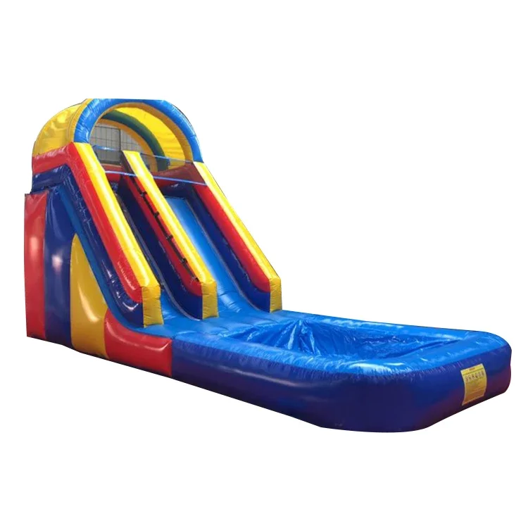 Super Popular comfortable big water pool double dip curve wild splash inflatable waterslide/ wet dry slide for sale