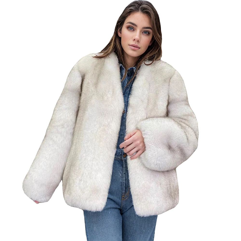 

Furyoume Women's Luxury Natural Fox Fur Coat Winter Warm Full Pelt Plus Size Fox Fur Coat Ladies Outerwear
