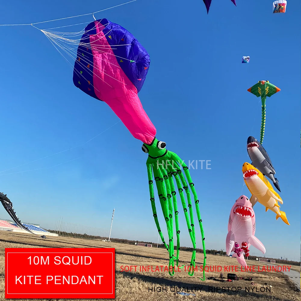 HFLY New Arrival 10m Squid Kite Line Laundry for Adults High Quality 40D Nylon Soft Inflatable Show Kites Pendant