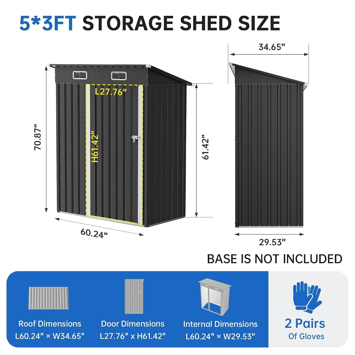 5x2.5 FT Lockable Metal Garden Shed, Outdoor Metal Storage Sheds Multi-Used, Vertical Outdoor Steel Storage Sheds, Compact Metal