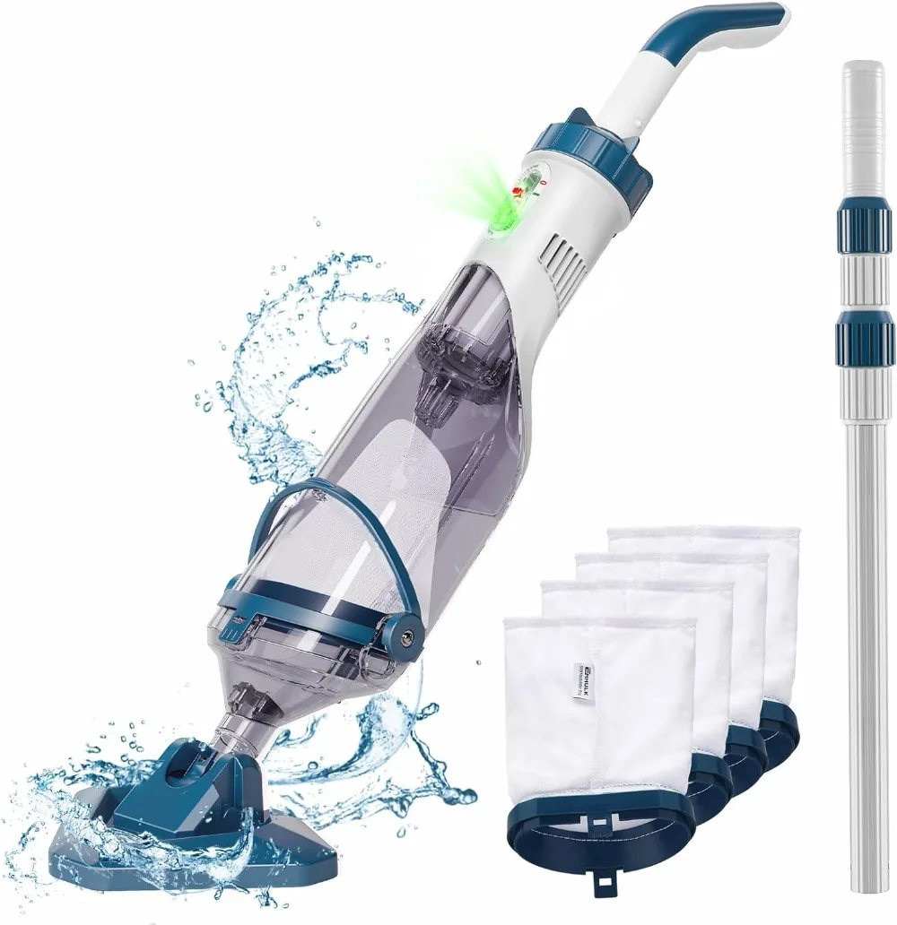 

Pool Vacuum for above Ground Pool with a Telescopic Pole Running time up to 1H T403 Handheld Rechargeable Pool Cleaner