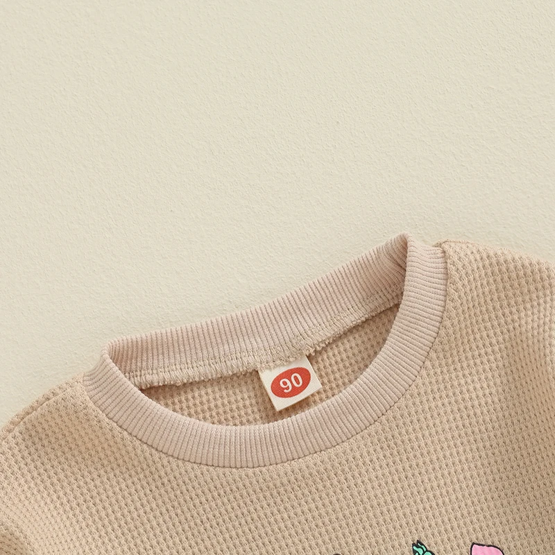 女の子用長袖ラウンドネックレススウェットシャツ、花柄のルーズフィットプルオーバー、秋