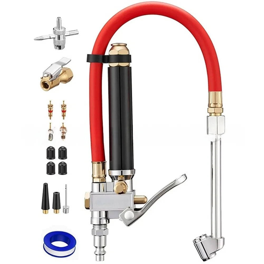 Red Tire Pressure Gauge With Inflator 10-120 PSI Dual Chuck For Truck Inner Wheels Air Compressor Tool