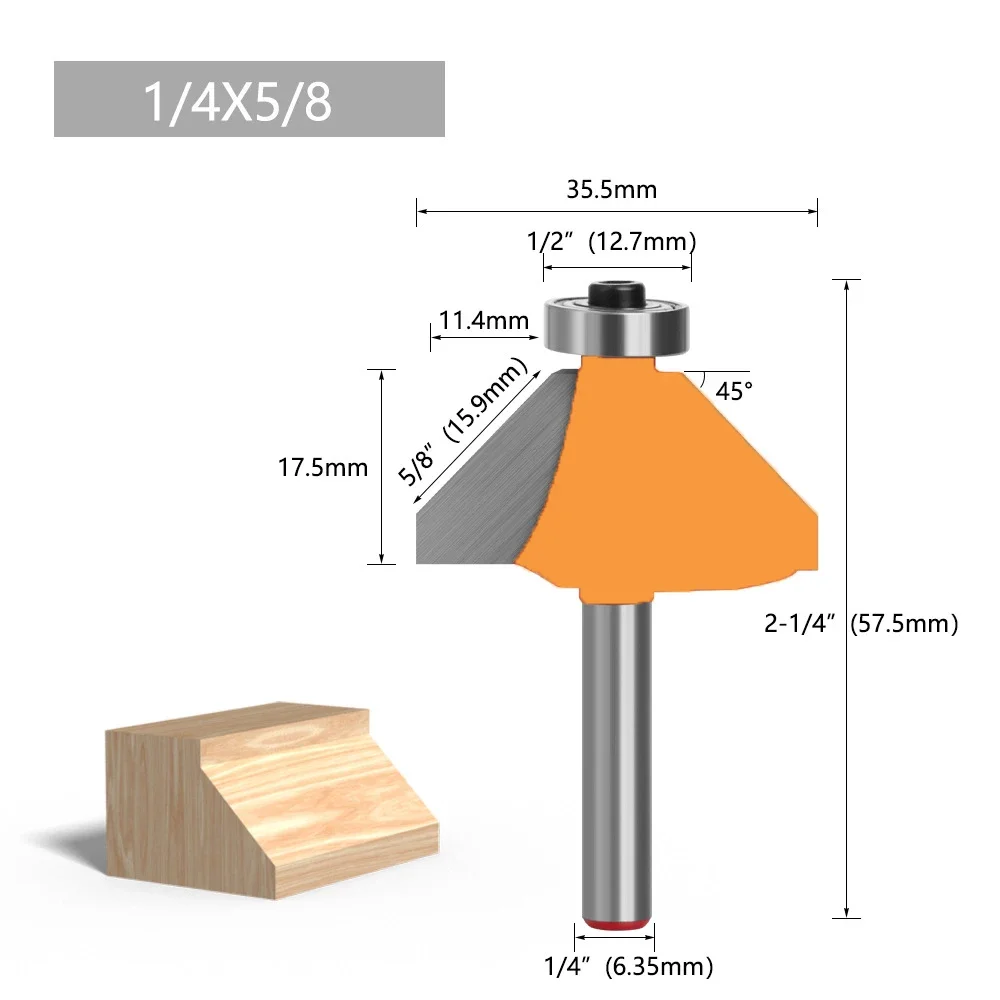 1PC 1/4 "6.35MM Shank Milling เครื่องตัดไม้แกะสลัก 45 องศา Chamfer Router Bit EDGE FORMING BEVEL เครื่องตัดไม้