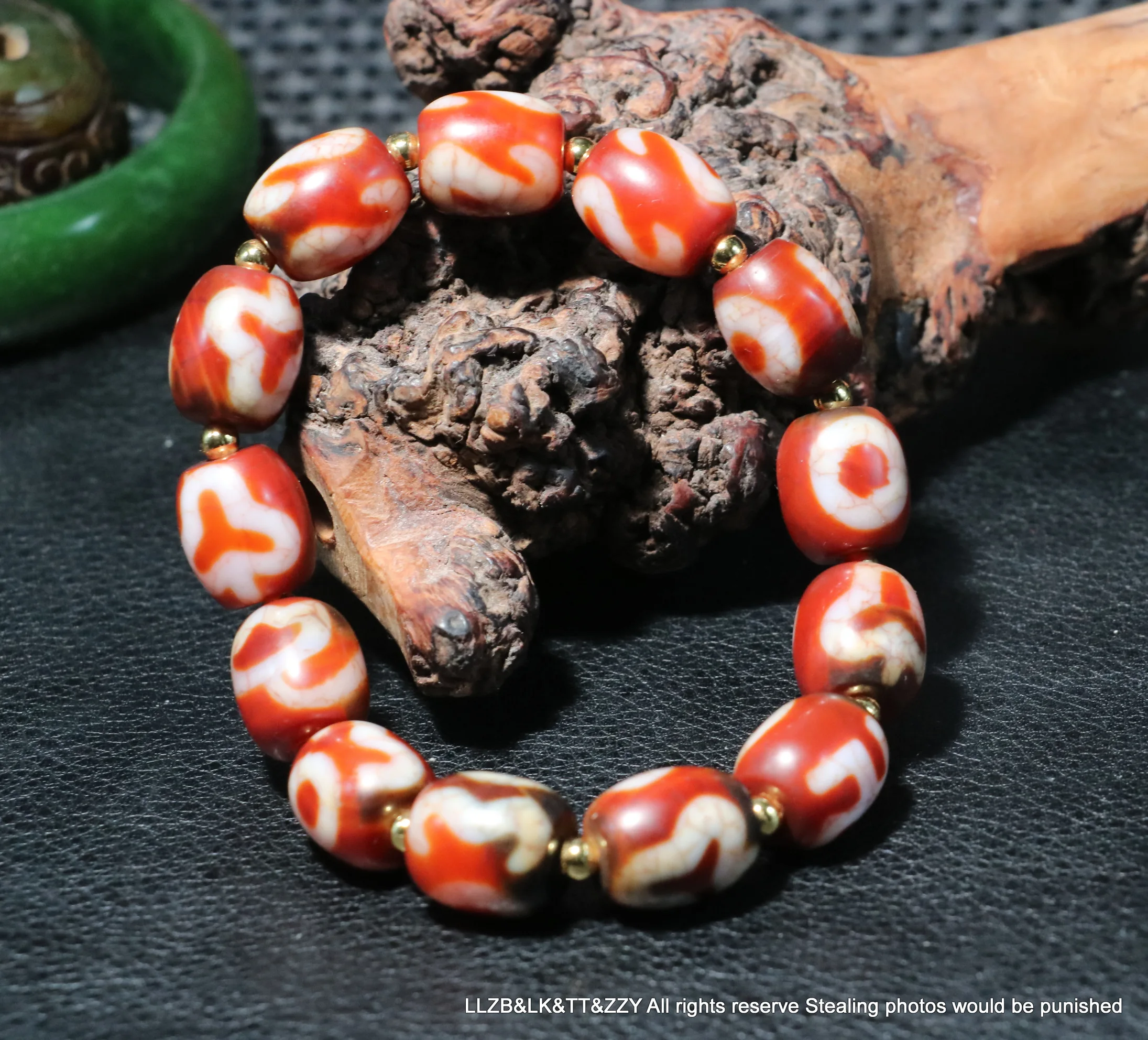 

Magic Energy Tibetan Top old Red Agate Multiple Symbol dZi Bead Totem Bracelet LKbrother Talisman UPS0930Qs