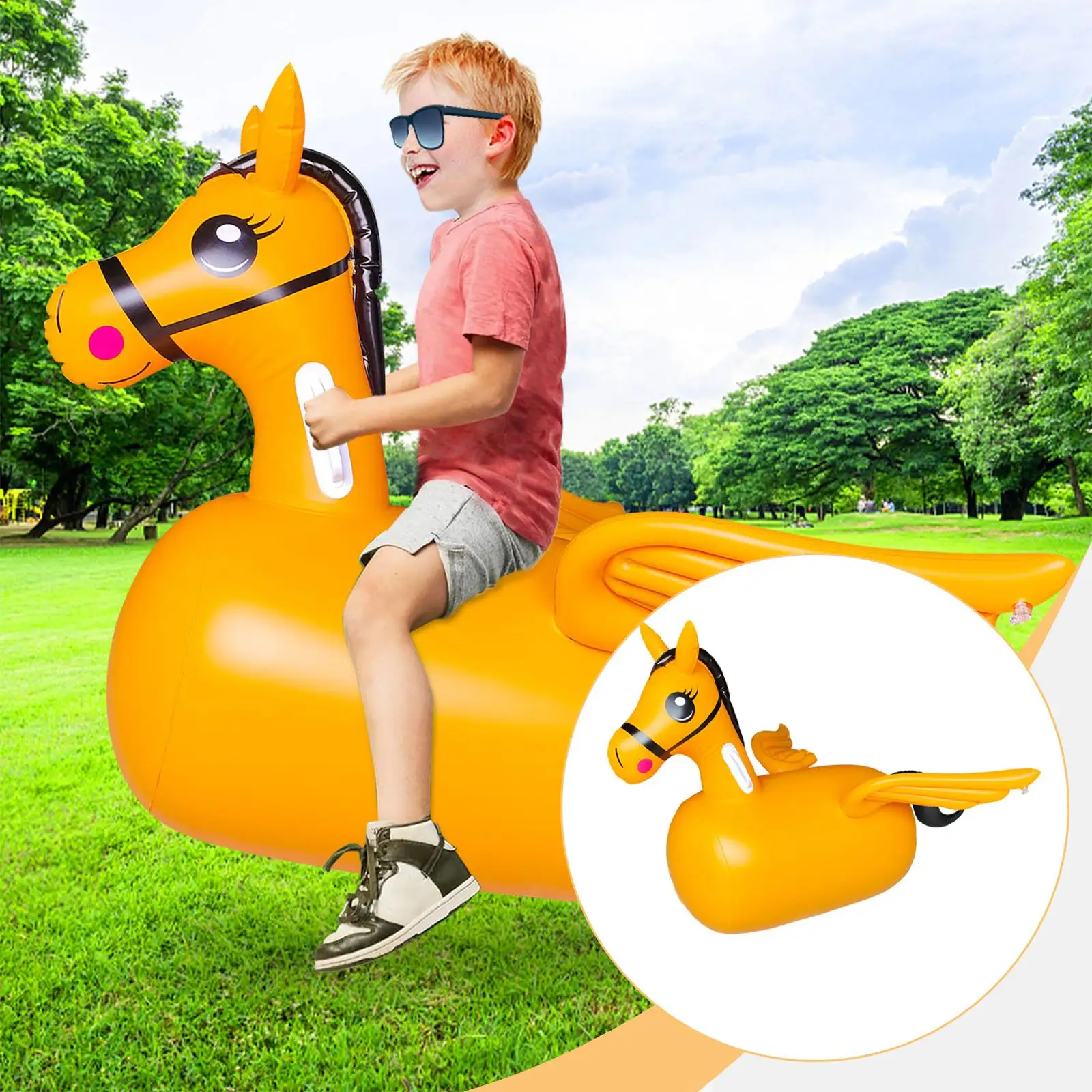 Jouet gonflable de cheval gonflable pour enfant, jouet de saut d'équitation pour les vacances en plein air sur pelouse