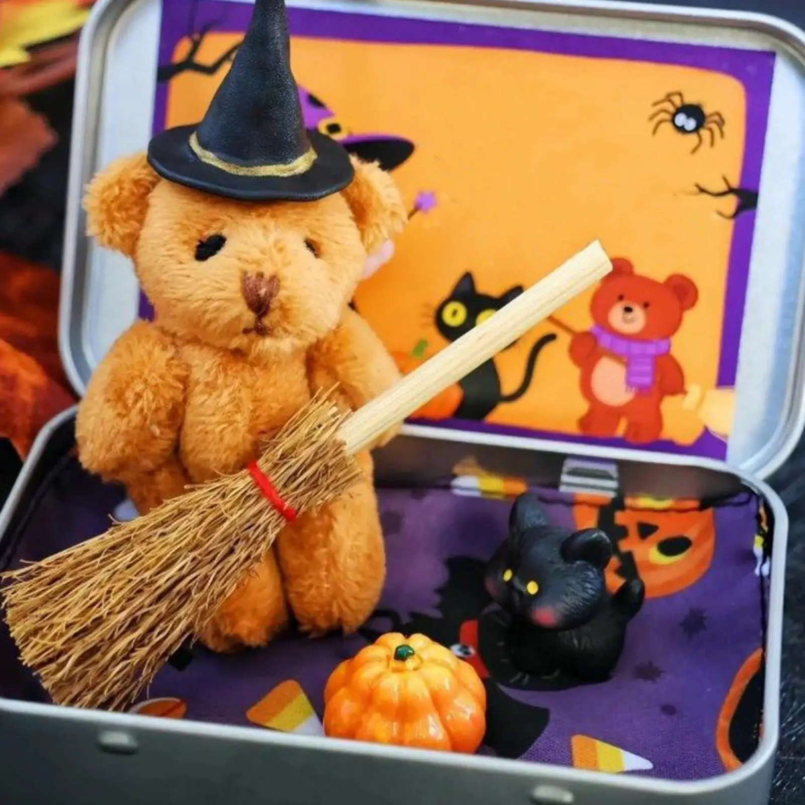 

Handmade Cute Witch-Themed Plush Bear in Box Halloween Bear in a Box for Trick or Treat spiritual Support Inspirational Gifts