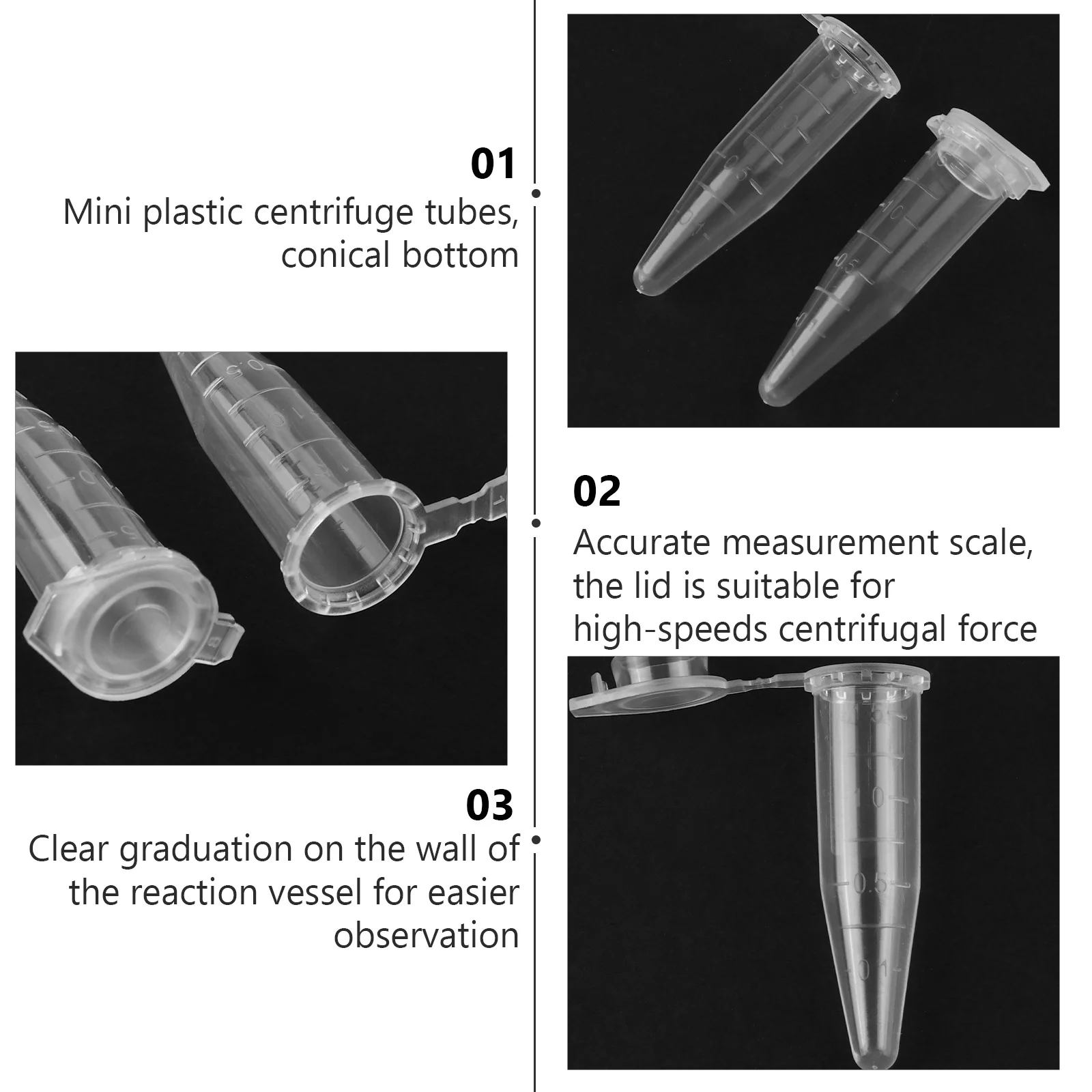 

1000pcs 1.5Ml Centrifuge Tubes Microcentrifuge Plastic Test Tubes Conical Bottom Clear Graduation High- Sample
